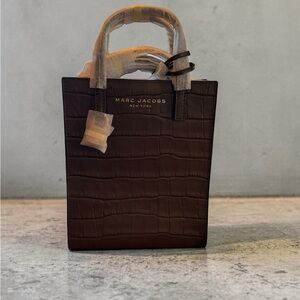 Marc Jacobs Croc-Embossed Mini Tote - Dark Brown with Gold Logo